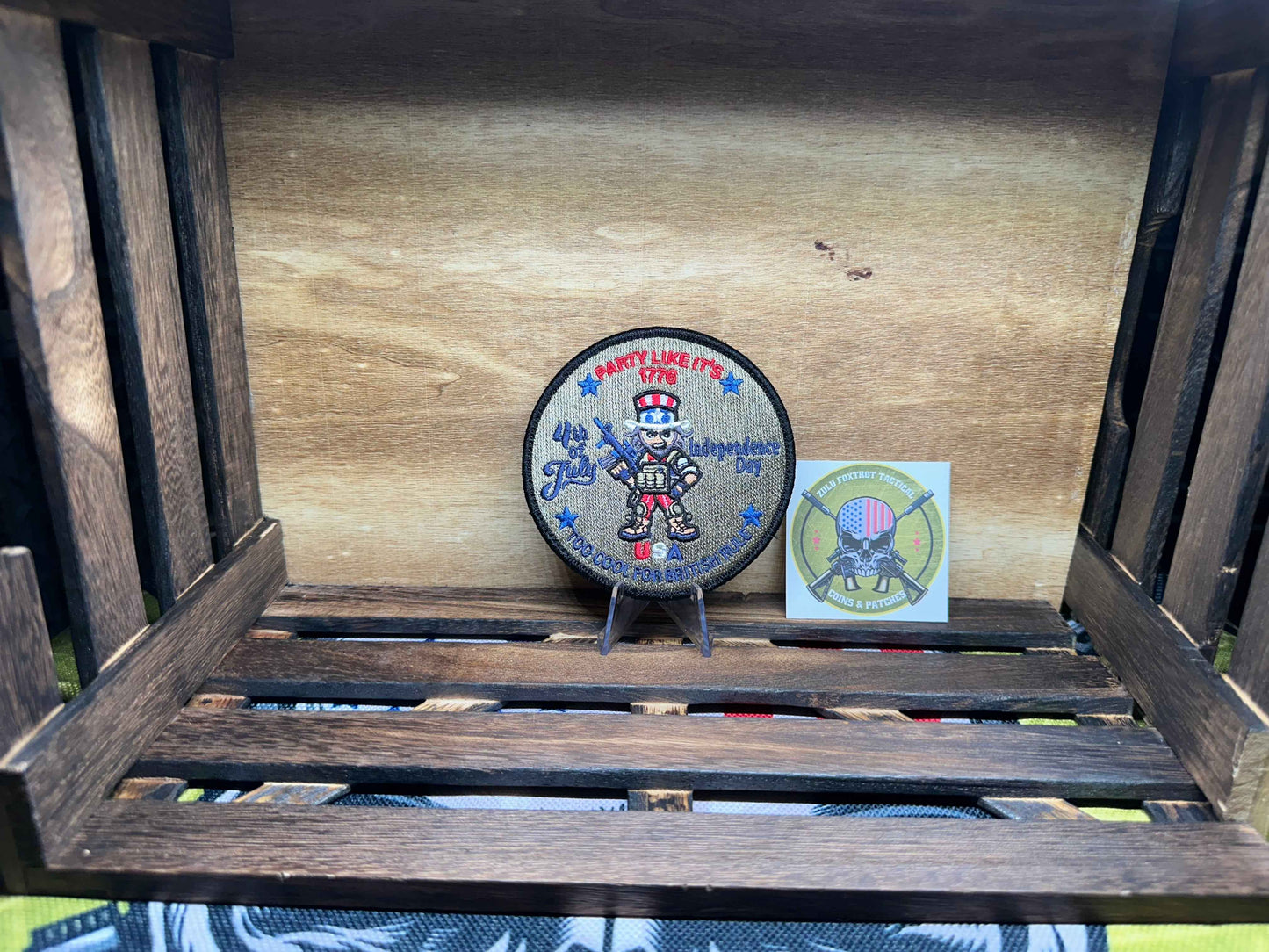 Tactical Uncle Sam Patch - "Too Cool For British Rule" - Independence Day Patch