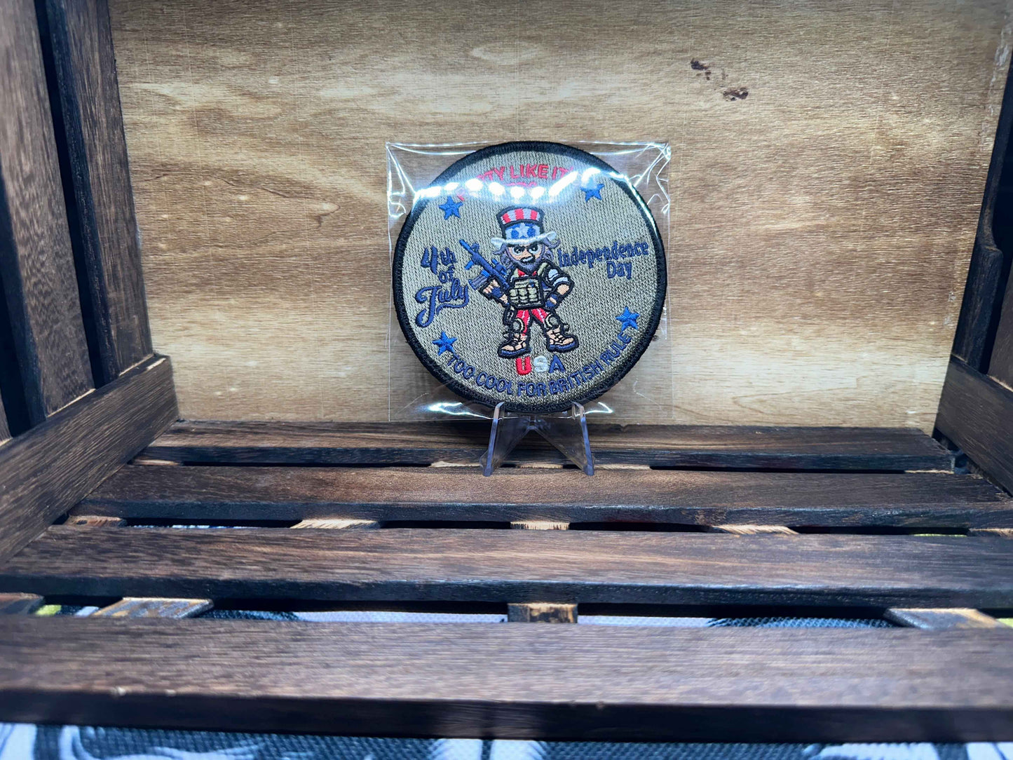 Tactical Uncle Sam Patch - "Too Cool For British Rule" - Independence Day Patch